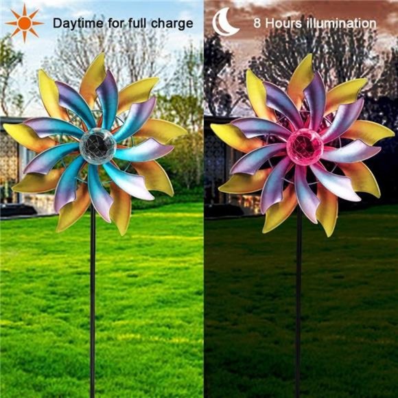 57 Inch Solar Wind Spinner with Metal Garden Stake, Multi Color Changing LED - Picture 3 of 5